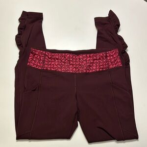 Lululemon purple leggings with pink waistband. Size 6. In excellent condition